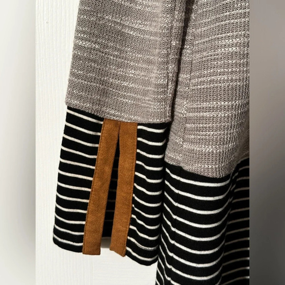 THML Anthropologie Cowl Neck Stripe Gray Black Dress Stretch Faux Suede Trim XS - Picture 4 of 14